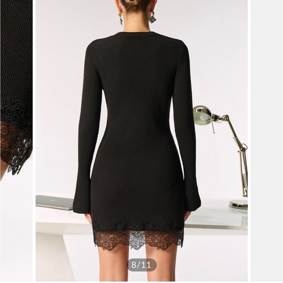 Commense Wool Blend Lace Hem Metal Button Mini Dress Size Medium - Picture 3 of 6